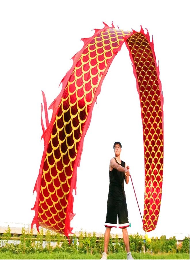 DSJUGGLING 3D Dragon Poi with 340g Weighted Ball & 1.1 Meters Swing Rope - Silk Flowy Shaking & Flinging Chinese Golden Dragon Ribbon Streamer + Travel Bag! (6 Meters (19.6 FT), Golden Red Dragon) - Image 1